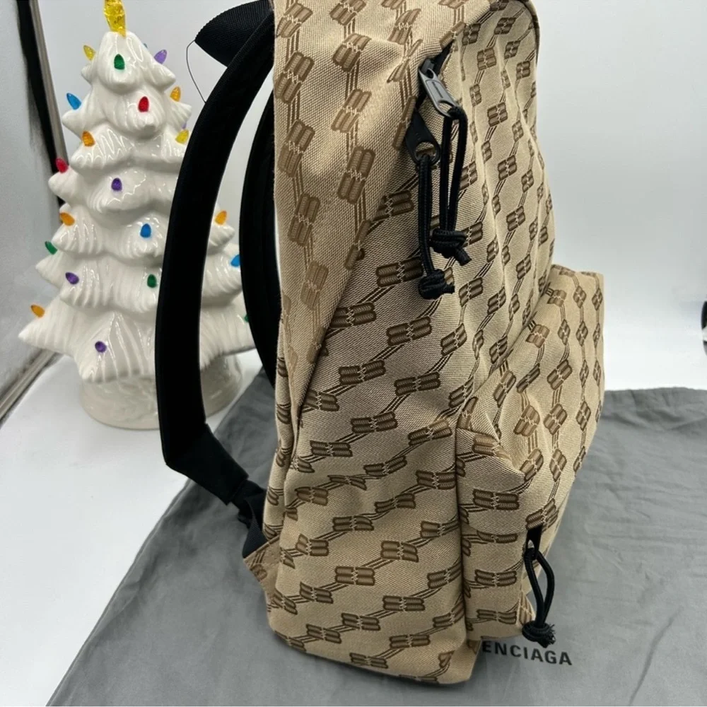 Unisex Balenciaga signature backpack in beige BB monogram, coded canvas, Italy